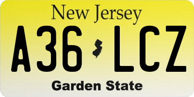 NJ license plate A36LCZ