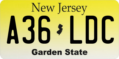 NJ license plate A36LDC