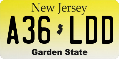 NJ license plate A36LDD