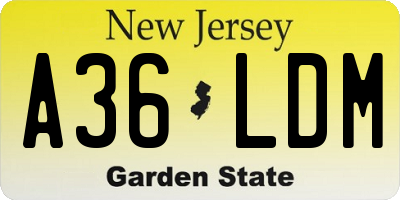 NJ license plate A36LDM