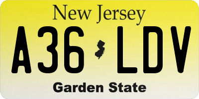 NJ license plate A36LDV