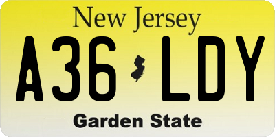 NJ license plate A36LDY