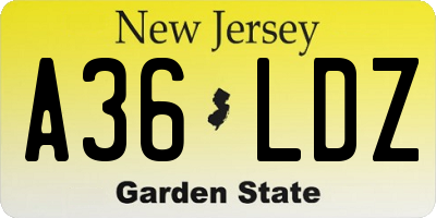 NJ license plate A36LDZ