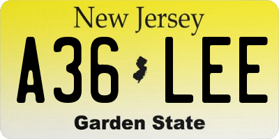 NJ license plate A36LEE