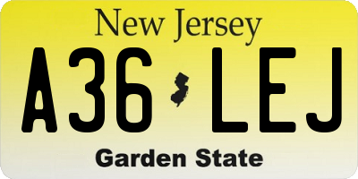 NJ license plate A36LEJ