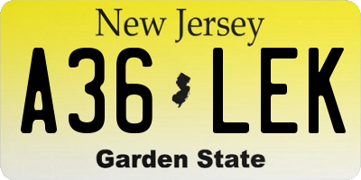 NJ license plate A36LEK