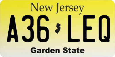 NJ license plate A36LEQ