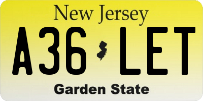 NJ license plate A36LET