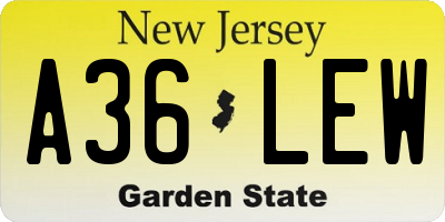 NJ license plate A36LEW
