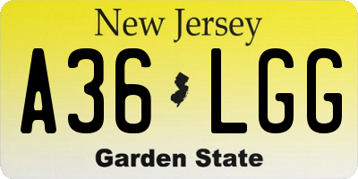NJ license plate A36LGG