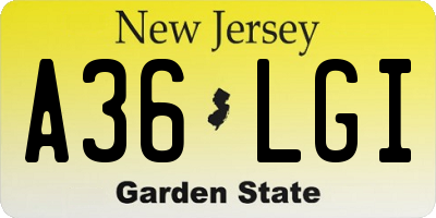 NJ license plate A36LGI