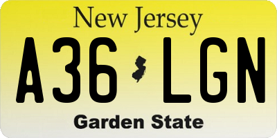 NJ license plate A36LGN