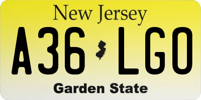 NJ license plate A36LGO