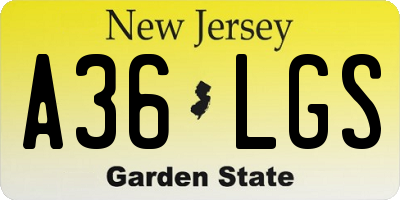 NJ license plate A36LGS