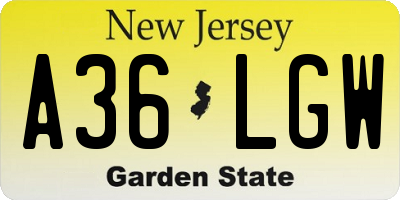 NJ license plate A36LGW
