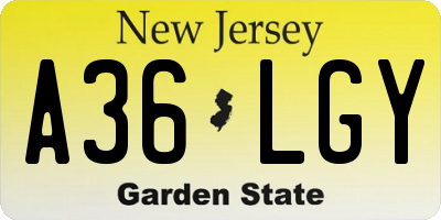NJ license plate A36LGY