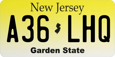 NJ license plate A36LHQ