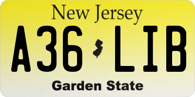 NJ license plate A36LIB
