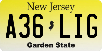 NJ license plate A36LIG