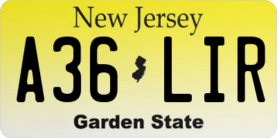 NJ license plate A36LIR
