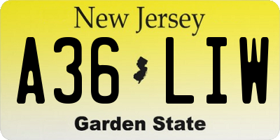NJ license plate A36LIW