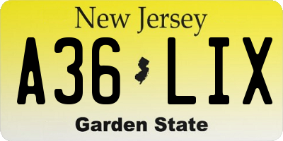 NJ license plate A36LIX