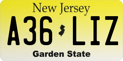 NJ license plate A36LIZ