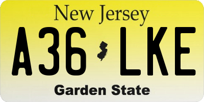 NJ license plate A36LKE