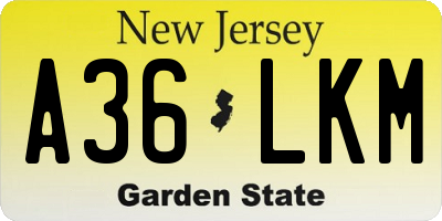 NJ license plate A36LKM