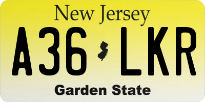 NJ license plate A36LKR