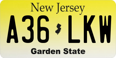 NJ license plate A36LKW