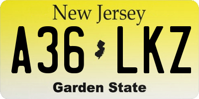 NJ license plate A36LKZ