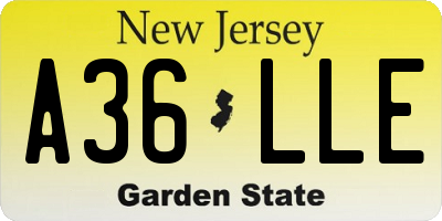 NJ license plate A36LLE