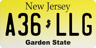 NJ license plate A36LLG