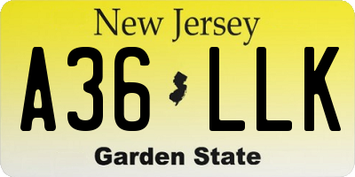 NJ license plate A36LLK