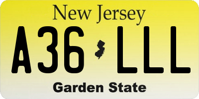 NJ license plate A36LLL