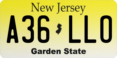 NJ license plate A36LLO