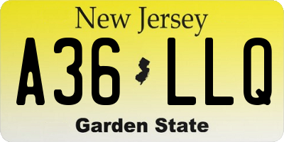 NJ license plate A36LLQ