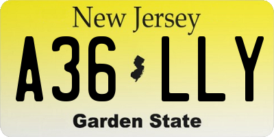 NJ license plate A36LLY