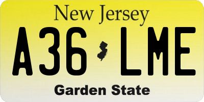 NJ license plate A36LME