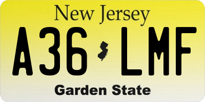 NJ license plate A36LMF