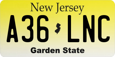 NJ license plate A36LNC