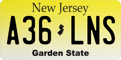 NJ license plate A36LNS