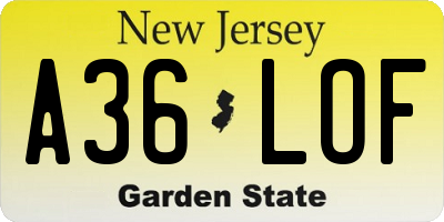 NJ license plate A36LOF