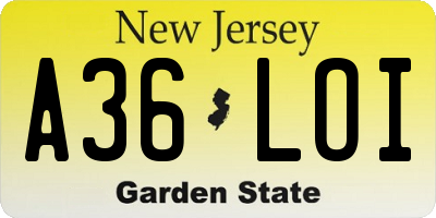 NJ license plate A36LOI