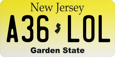 NJ license plate A36LOL