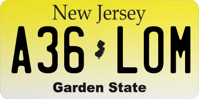 NJ license plate A36LOM