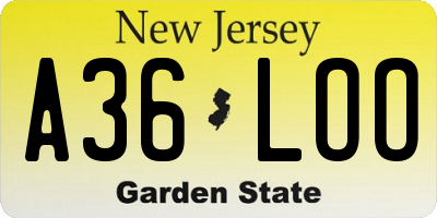 NJ license plate A36LOO