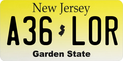 NJ license plate A36LOR