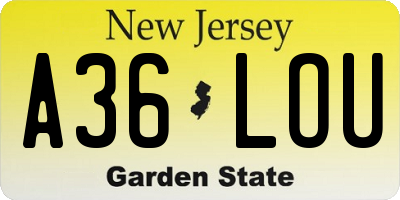 NJ license plate A36LOU